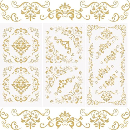 WANDIC 3 Pcs Rub on Transfer Stickers for Craft, Golden Mandala Retro Border Furnitures Decals European Style Stickers for DIY Scrapbooking Photo Albums Laptop