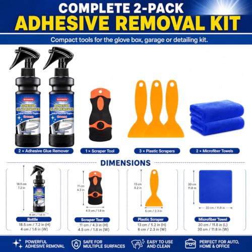 2 Pack Adhesive Remover Spray, Sticky Residue & Glue Remover for Cars, Removes Sticker, Label, Tape & Decal Adhesive, Safe on Glass, Plastic, Metal & Painted Surfaces, 2 x 150ml - color: 5 Fl Oz(Pack of 2)