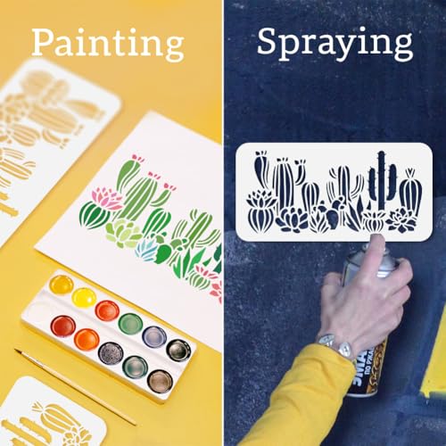2Pcs Cactus Succulent DIY Painting Stencils for Wall Home Decor - style: Cactus