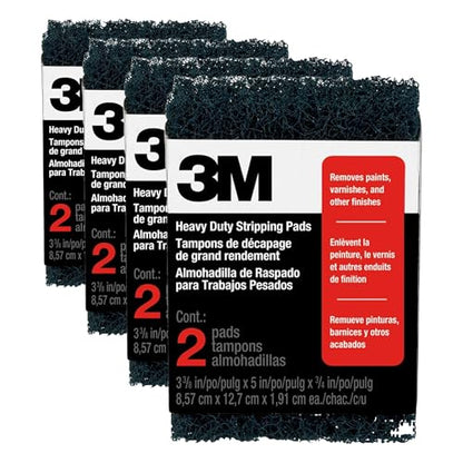 3M Heavy Duty Stripping Pads, 2 Count, 3-3/4 in x 6 in, Tough & Durable, Removes Paint, Varnish, Wallpaper Paste & Other Finishes Without Scratching Or Gouging The Surface (10112NA) (Pack of 4) - size: 3.375-in x 5-in x 0.75-in (Pack of 4), style: Strippi