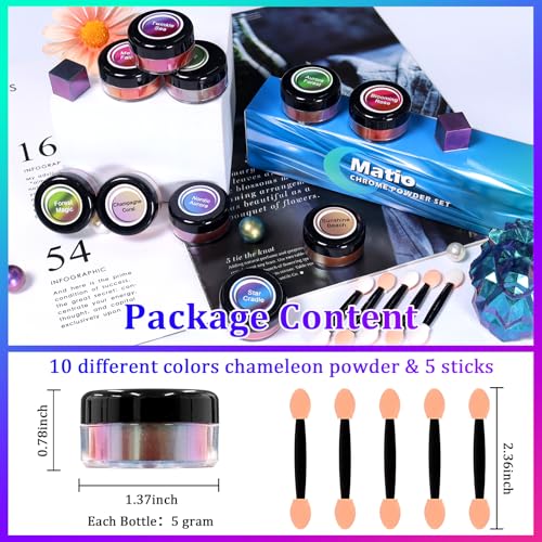 Matio Chameleon Mica Powder, 10 * 5g Chrome Powder, Pearlescent Effect - color: 10 Colors Colorful