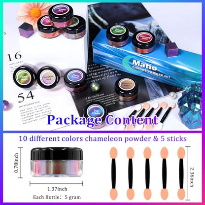 Matio Chameleon Mica Powder, 10 * 5g Chrome Powder, Pearlescent Effect - color: 10 Colors Colorful