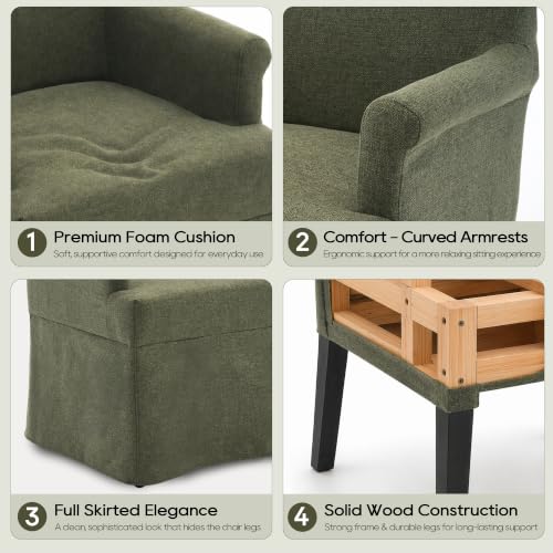 Arm Dining Chair Fabric Long Skirt Slipcovered High Back Upholstered Dinner - color: Green, size: 6 PCS