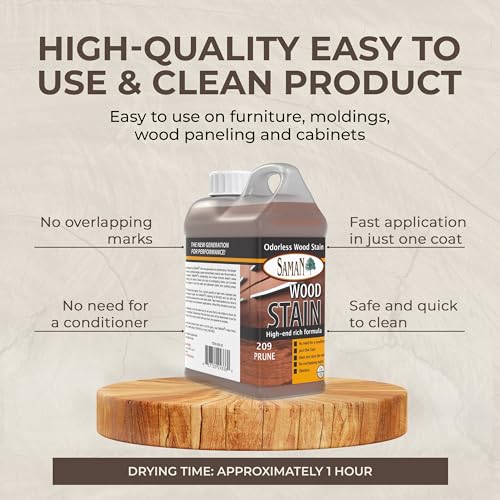 SamaN Interior Water Based Wood Stain - Natural Stain for Furniture, Moldings, Wood Paneling, Cabinets (Prune TEW-209-32, 32 oz)