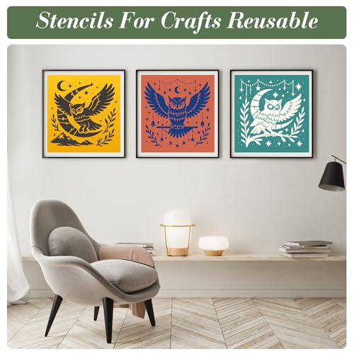 Owl Stencils for Crafts Reusable 24Pcs Stencils(5.9X5.9 Inch) - color: Owl