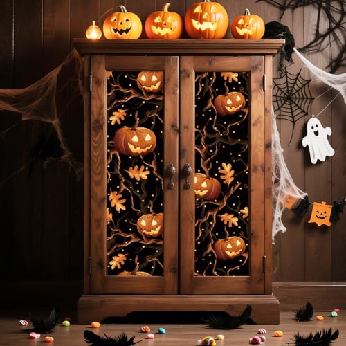HLNIUC Halloween Spooky Horror Pumpkin Wallpaper Self Adhesive(17.3”x118”) - color: Hallwoween