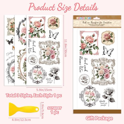 Peacoblue Vintage Rose Frame Rub On Transfers for Furniture Craft 6"x12" - style: Vintage Rose Frame