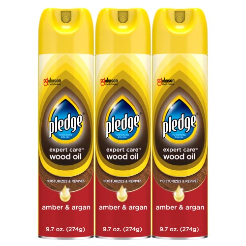 Pledge Moisturizing Wood Oil Polish Spray, Amber & Argan, 9.7 oz, (3-Pack)