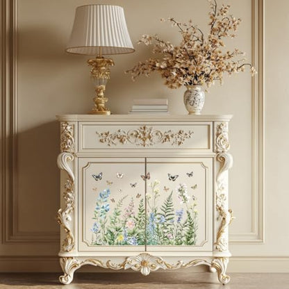 Peacoblue Plants & Butterflies Rub On Transfers for Furniture 6"x12" - style: Green Plants and Flowers with Butterflies