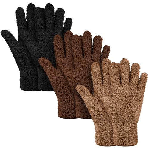Patelai 3 Pairs Microfiber Dusting Gloves for Plants Leaf, Medium - color: Black, Brown, Dark Brown, size: Medium