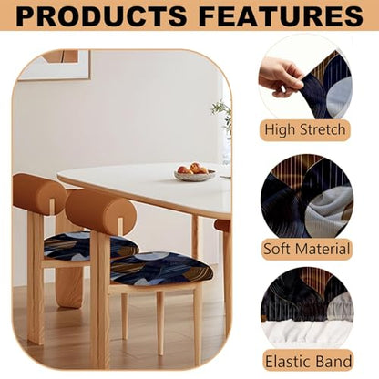 Chair Seat Covers - Waterproof Stretch Printed Dining Room Chair Cover with Elastic Ties Removable Washable Dining Upholstered Chairs Protector (Dack Blue, Four-Piece Set) - color: Dack Blue, size: Four-piece set