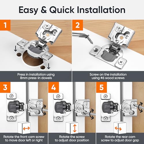 Decobasics 4 Pack Soft Close Cabinet Hinges – 5/8" Overlay for Kitchen Cabinet Doors, Face Frame Concealed Hidden Hinges – Stainless Steel, Self-Closing with 3-Way Adjustment & Slow Close Damper - size: 5/8 Inch
