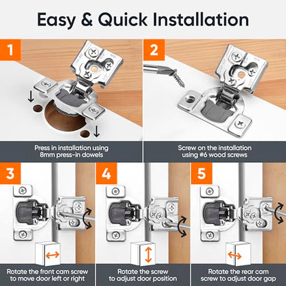 Decobasics 4 Pack Soft Close Cabinet Hinges – 5/8" Overlay for Kitchen Cabinet Doors, Face Frame Concealed Hidden Hinges – Stainless Steel, Self-Closing with 3-Way Adjustment & Slow Close Damper - size: 5/8 Inch
