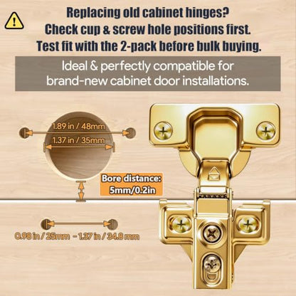 Mousike 50 Pack (25 Pair) Soft Close Cabinet Hinges, 1/2 Overlay Soft Close Hinges for Kitchen Cabinet, Stainless Steel, Built-in Damper, 100 Degree Opening Angle, 6 Way Adjustment (Gold) - color: Gold, size: 50 Pack