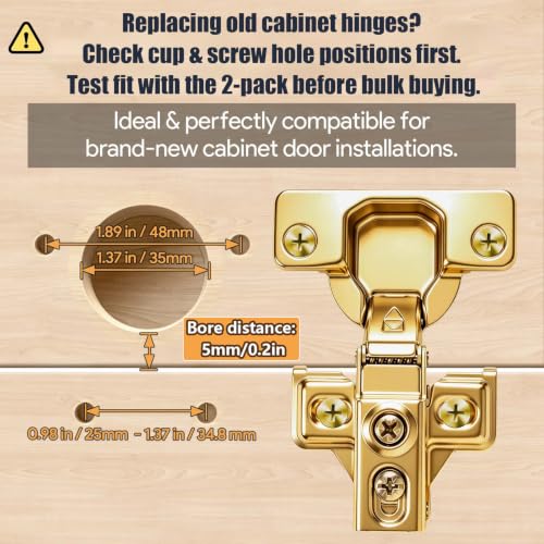 Mousike 20 Pack (10 Pair) Soft Close Cabinet Hinges, 1/2 Overlay Soft Close Hinges for Kitchen Cabinet, Stainless Steel, Built-in Damper, 100 Degree Opening Angle, 6 Way Adjustment (Gold) - color: Gold, size: 20 Pack