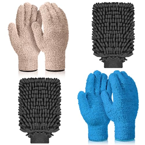 Potchen 6 Pcs Microfiber Dusting Mitt Glove for Plant - color: Blue,khaki,grey