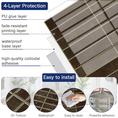 MORCART 10PCS 11.8"x11.8" Peel and Stick Backsplash, Dark Brown - color: Dark Brown