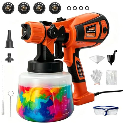 Paint Sprayer, 1400ml&850W Spray Paint Gun with 4 Nozzles & 3 Patterns - color: Orange