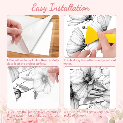 Peacoblue Sketch Flower Rub On Transfers for Furniture Craft 6"x12" - style: Sketch Flower