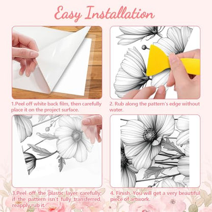 Peacoblue Sketch Flower Rub On Transfers for Furniture Craft 6"x12" - style: Sketch Flower