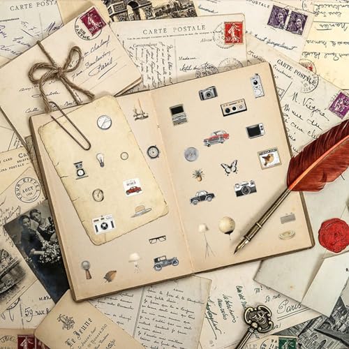 WANDIC 16 Sheets Rub On Transfer Stickers Set, 4 Styles Retro Vintage Mixed Pattern Self Adhesive Stickers Decals for Scrapbook Journal - style: Vintage Theme