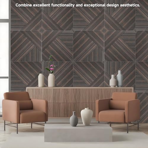 TO-TH Sound Absorbing Panels Peel and Stick Wall Panel 6Pack, Rustic Walnut - color: Rustic Walnut
