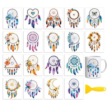 Peacoblue Dreamcatcher Flower Rub On Transfers for Craft, Transfer Sticker - style: Colorful Dreamcatcher Flower