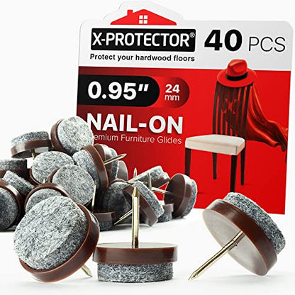 Nail-on Felt Pads X-PROTECTOR 40 PCS - 0.95" Felt Chair Pads - color: Grey, size: 0.95" (24mm)