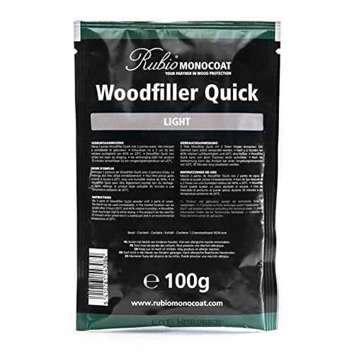 Rubio Monocoat Woodfiller Quick (Light), 100 g Bag | Quick-Curing Wood Filler Putty for Interior Joinery & Patching Chipped Wood - color: Light, size: 100 Grams