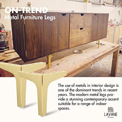 La Vane 4 Inch Diamond Triangle Metal Furniture Legs 4PCS- Heavy Duty Iron - color: Gold, size: 4" / 10cm