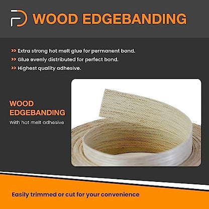 Furndiy Birch 2" x 50' Roll Pre-Glued Wood Veneer Edge Banding, Iron on Edge Band, Hot Melt Adhesive, Real Wood Edge Tape, Veneer Edging for Easy Furniture Restoration, Smooth Surface, Based in USA