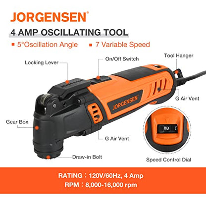 JORGENSEN Corded Oscillating Multi Tool, Variable Speed with 16 PCS Blades