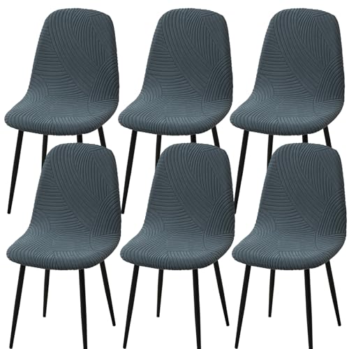 HAOYONG Modern Dining Chair Covers Printed Shell Chair Cover Lounge Armless Chair Cover Stretchable Slipcovers for Kitchen, Office, Dining Room and Living Room(Set of 6) - color: Dark Grey, size: 6 PCS
