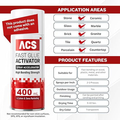 ACS Fast Glue Activator Spray, High Bonding Strength, 400ml - size: Activator