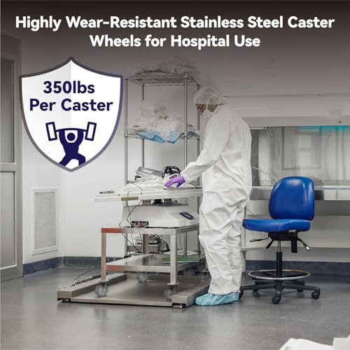 5" Caster Wheels, Stainless Steel Casters Set of 4 Heavy Duty, Anti-Corrosion Rubber Industrial Caster Wheels for Hospitals Food Labs(2 Swivel& 2 Rigid) - style: 2 Swivel&2 Rigid