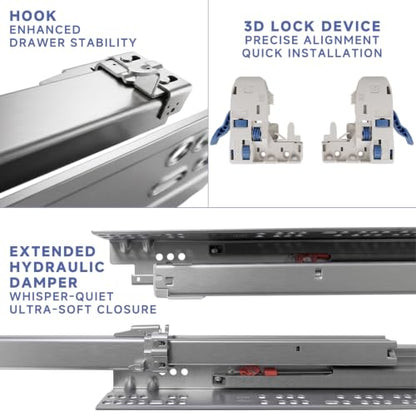 1 Pair 18 Inch (457mm) Undermount Soft Close Drawer Slides - size: 18 Inch-1 Set