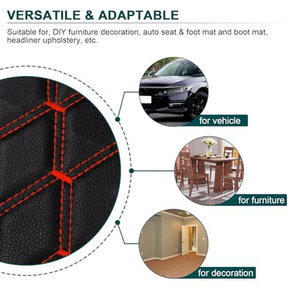 Vinyl Upholstery Diamond Fabric by the Yard, Black with Red Stitching - color: Black(red Thread), size: Style-B