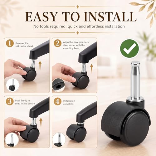 BBTO 8 Pcs 1.5 Inch M8 Swivel Stem Casters Wheels Replacement, M8 Grip Neck Stem Caster, Heavy Duty 360° Standing Desk Wheels, No Noise, Black Nylon, for Cart Furniture Table Cabinet Shelf - size: 1.5 Inch X M8 x 30 mm, style: Grip Neck, No Brake