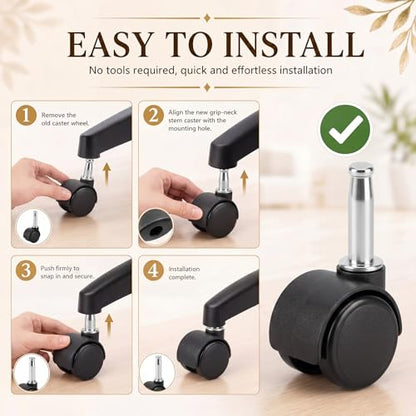 BBTO 8 Pcs 1.5 Inch M8 Swivel Stem Casters Wheels Replacement, M8 Grip Neck Stem Caster, Heavy Duty 360° Standing Desk Wheels, No Noise, Black Nylon, for Cart Furniture Table Cabinet Shelf - size: 1.5 Inch X M8 x 30 mm, style: Grip Neck, No Brake