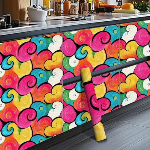 HOMETITUTE Color Swirl Peel and Stick Wallpaper 118.1x17.7 Inch Vinyl - color: Color Swirl Abstract