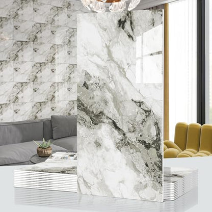 Marble Peel and Stick Backsplash 23.6 x11.8 in, 10PCS - color: Green-White Marble