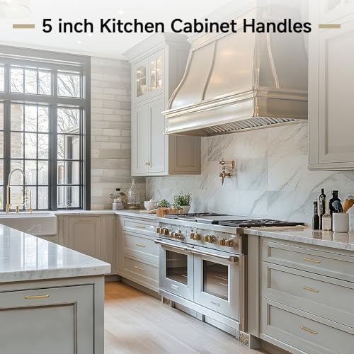 Estmoon 30 Pack 5 Inch Cabinet Handles - Champagne Bronze Modern Square Gold Cabinet Pulls Kitchen Drawer Handles for Cabinets and Drawers, 5" Hole Centers(128 mm) - color: Champagne Bronze