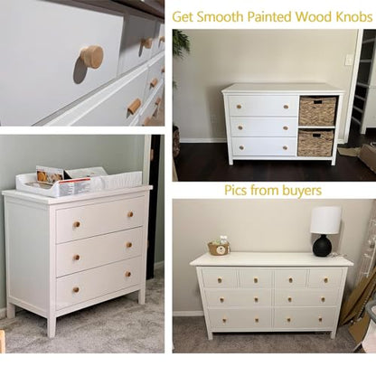 10PCS Wood Dresser Knobs Round Wooden Cabinet Drawer Pulls 35mm - color: Flat Top Natural, size: 10 Pieces