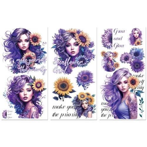 Peacoblue Purple Sunflowers Rub On Transfers for Furniture Craft 6"x12" - style: Purple Sunflowers and Ladies