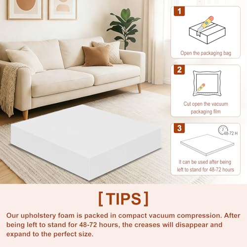 High Density Upholstery Foam 6" X 24" X 24", 3PCS Couch Cushion Replacement - size: 6" X 24" X 24"