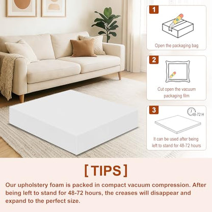 High Density Upholstery Foam 6" X 24" X 24", 3PCS Couch Cushion Replacement - size: 6" X 24" X 24"