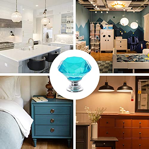 Akstore 6 Pcs Crystal Glass Cabinet Knobs 30mm Diamond Shape Drawer Kitchen Cabinets Dresser Cupboard Wardrobe Pulls Handles (30mm, Light Blue) - color: Light Blue, size: 30 mm