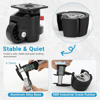 Nefish Leveling Casters Wheels with Ratchet Arm 6600 LBS, Heavy Duty Retractable Caster Wheel, Plate Swivel Workbench Castors, Durable Nylon Wheels & Leveling Feet for Machine, Industrial, Equipment - size: 100 F