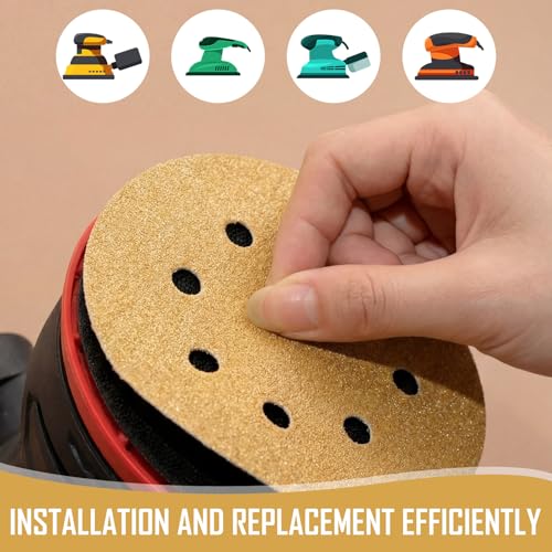 500 Pcs 5 Inch 8 Hole Sanding Discs, 60/80/120/220/320, Yellow - color: Yellow, size: 60/80/120/220/320
