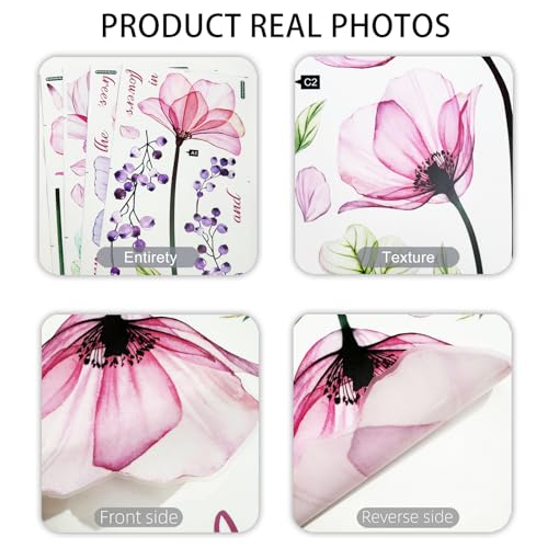 Vancoup 4 Sheets Huge Pink Flower Wall Stickers Self-Adhesive Art Decor - color: Pink Flower